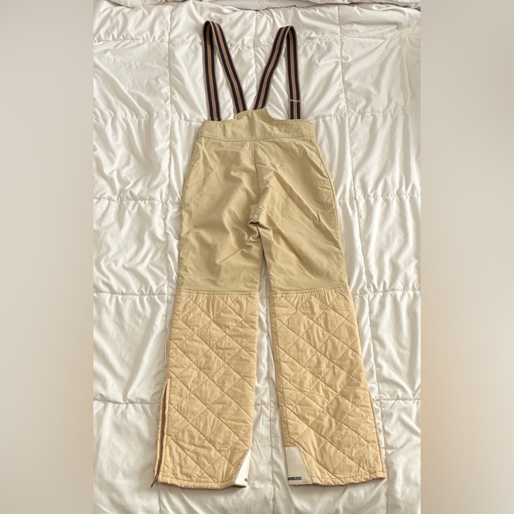 Vtg Colmar Women's Ski Pants Jumpsuits with Striped Suspenders Beige Size 6 - Picture 2 of 16